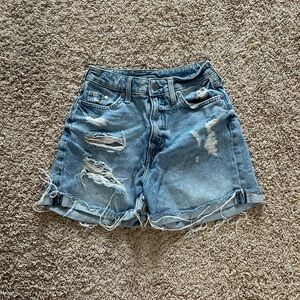 High rise ripped mom jean shorts